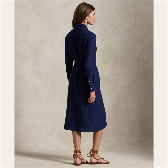 Polo Ralph Lauren Belted Linen Skjortekjole, Newport Navy